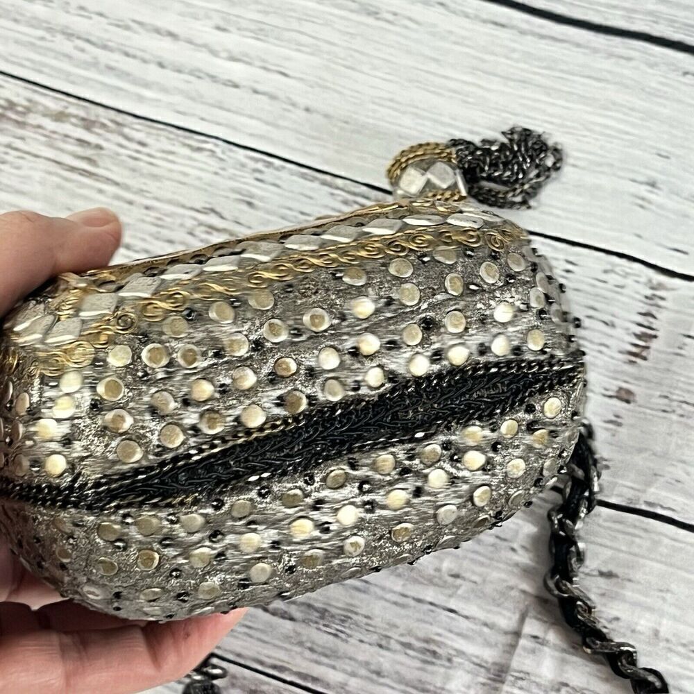 Vintage Metallic Gold Magnetic Snap Crossbody Purse Handbag Bag Wedding Evening - Picture 10 of 16
